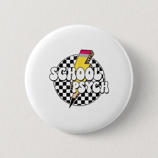 Karierter Schulpsychologe Bleistift Blitz Button (Vorderseite)