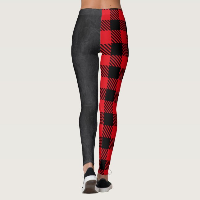 Karierter Schwarz-Schwarz-Denim-Look Leggings (Rückseite)