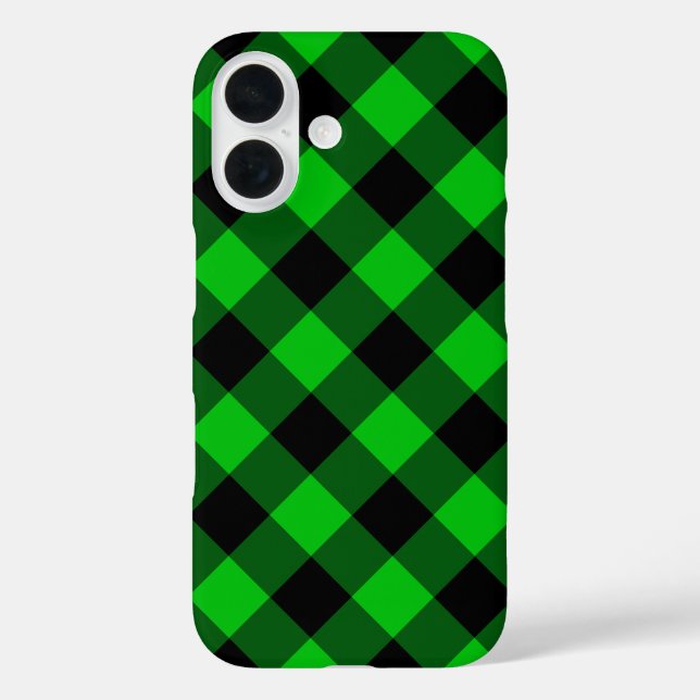 Karierter, schwarz und grün geprüfter iPhone-Fall iPhone 16 Hülle (Rückseite)