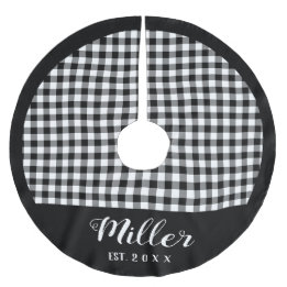 Karierter Schwarz-Weiß-Feiertag Name + Jahr Weihna Polyester Weihnachtsbaumdecke