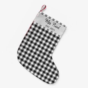 Karierter Schwarz-weißer Buffalo Karo Tartan Mrs. Kleiner Weihnachtsstrumpf