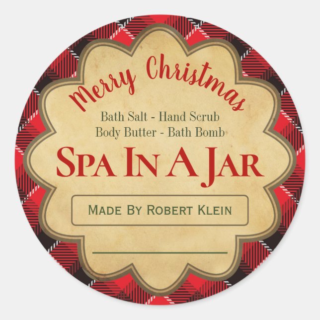 Karierter Schwarzer Weihnachtsweihnachtsweih in ei Runder Aufkleber (Vorderseite)