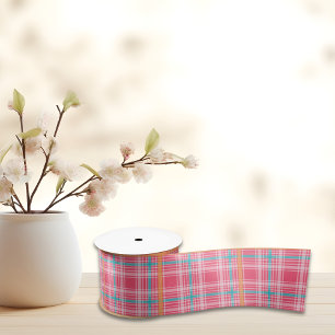 Karierter Sommer mit rosa und blauem Teer Satinband