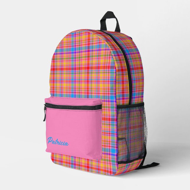 Karierter Spaß in Hot Pink Personalisiert Bedruckter Rucksack (Rückseitige Ecke Rechts)