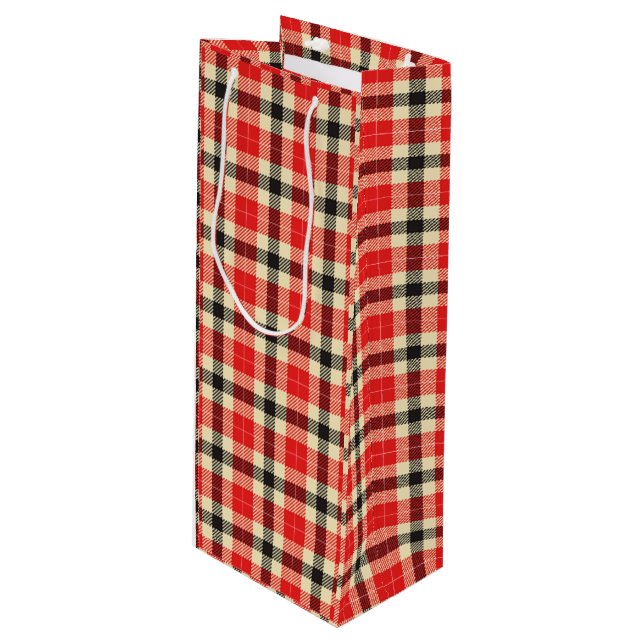 Karierter Tartan-Teller, rot und schwarz Geschenktüte Für Weinflaschen (Vorderseite Schrägansicht)