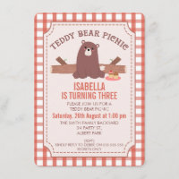 Karierter Teddy Bear Picnic zum Geburtstag Einladu