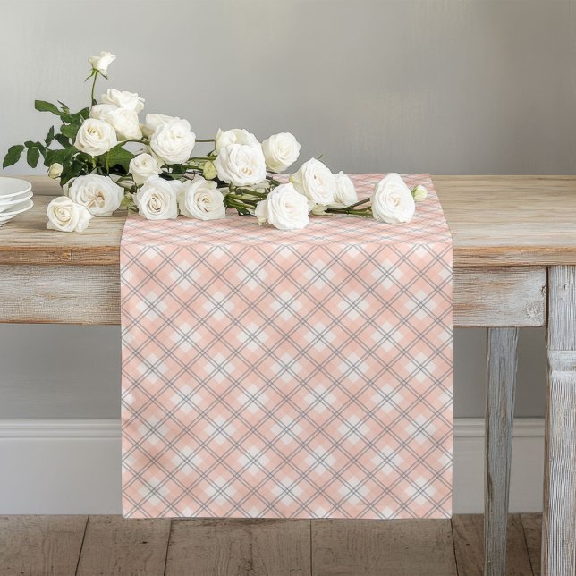 Karierter Tischläufer für Weiche Korallen (Soft Coral Grey Plaid Table Runner for Events)