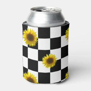 Karierter u. Sonnenblume-Schwarzweiss-Druck Dosenkühler