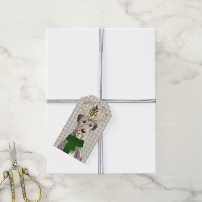 Karierter und irischer Wolfhound Dog Lover Weihnac Geschenkanhänger (Mit Garn)