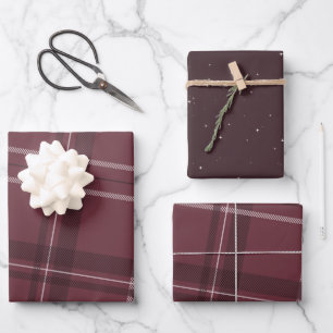 Karierter und sternenklassischer Urlaubsmaroon Geschenkpapier Set