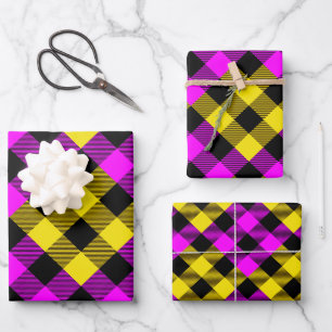 Karierter Urlaub in Rosa und Gelb Buffalo Geschenkpapier Set