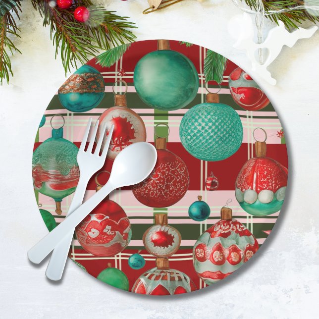 Karierter Urlaub in Rot Grün Pappteller (Von Creator hochgeladen)