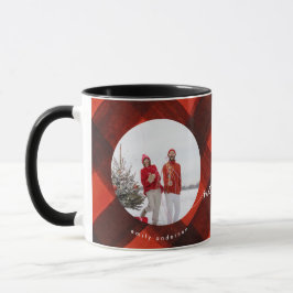 Karierter Urlaub mit zwei Fotos in Rot Tasse