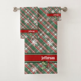 Karierter Vorname von Weihnachten Roter Grüner Tar Badhandtuch Set
