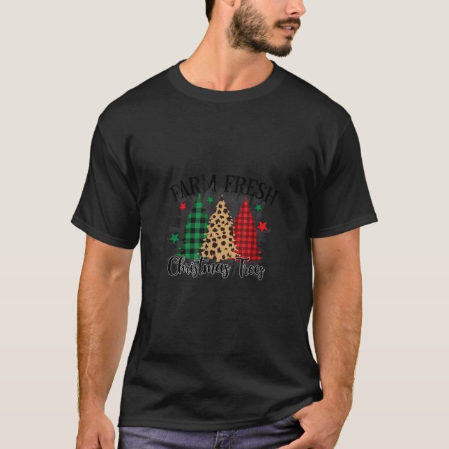 Karierter Weihnachtsbaum Leopard Grafik T-Shirt (Vorderseite)