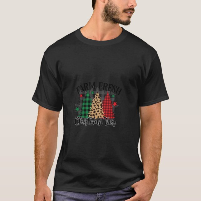 Karierter Weihnachtsbaum Leopard Grafik T-Shirt (Vorderseite)
