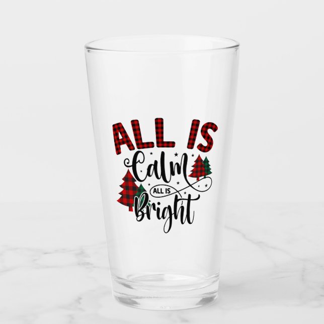 Karierter Weihnachtsbaum Muster Xmas Zitat Glas (Vorderseite)