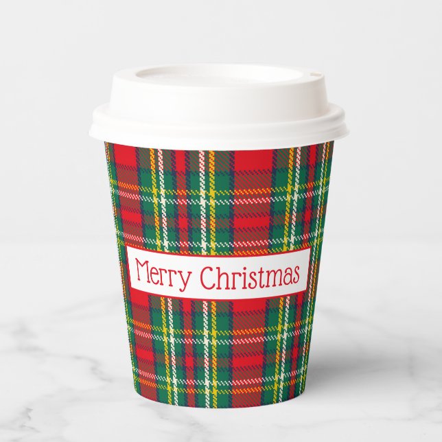 Karierter Weihnachtsbecher Pappbecher (Vorderseite)