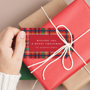Karierter Weihnachtsfeiertag personalisiert Geschenkanhänger
