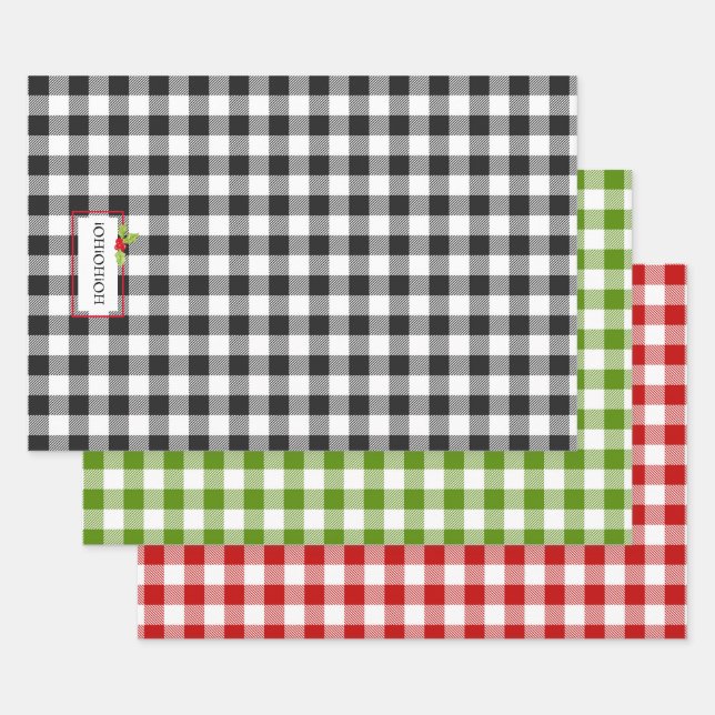 Karierter Weihnachtsurlaub Schwarz-weiß Rot Grün Geschenkpapier Set (Set)