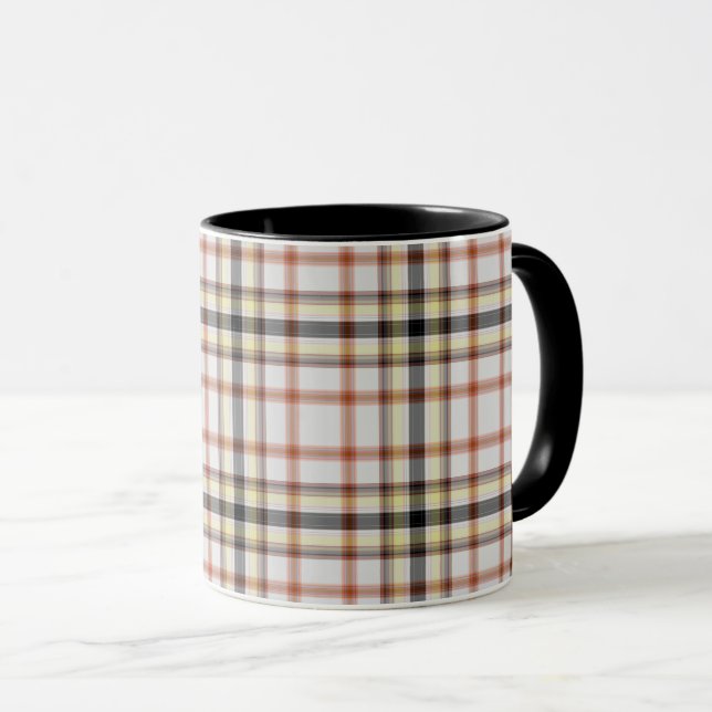 Karierter weißer schwarzgelber Tartan Tasse (VorderseiteRechts)