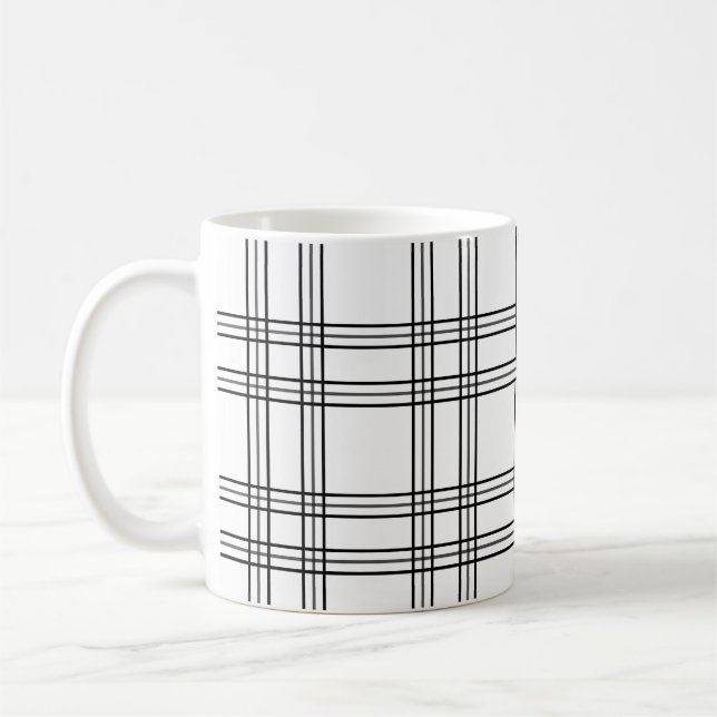 Karierter weißer Tartan mit schwarzen Linien Kaffeetasse (Links)