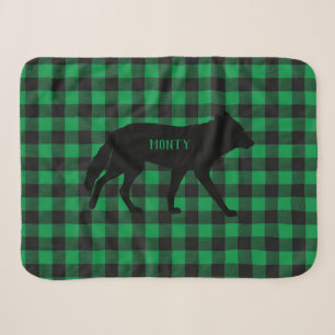 Karierter Wild-Coyote-Hund in Green Buffalo anpass Sherpadecke