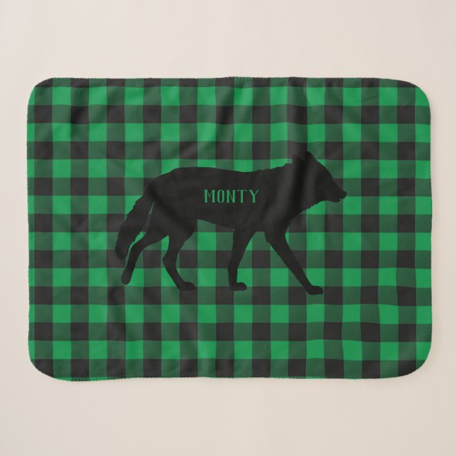 Karierter Wild-Coyote-Hund in Green Buffalo anpass Sherpadecke (Vorderseite (Horizontal))