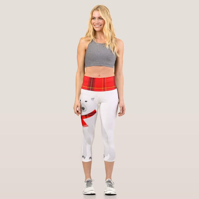 Karierter Wolf Scarf und Waist Capri Leggings (Vorderseite)