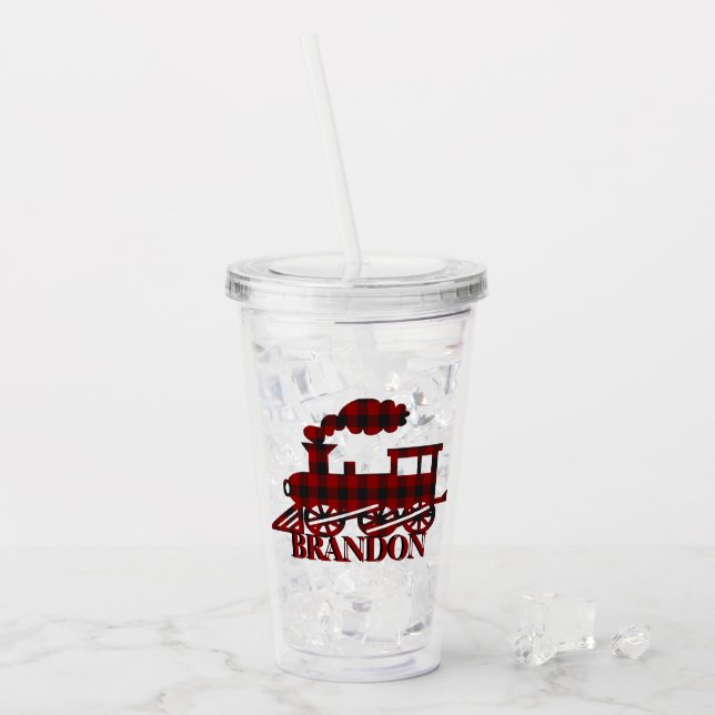 Karierter Zug personalisiert Acryltrinkbecher (Vorderseite Ice)
