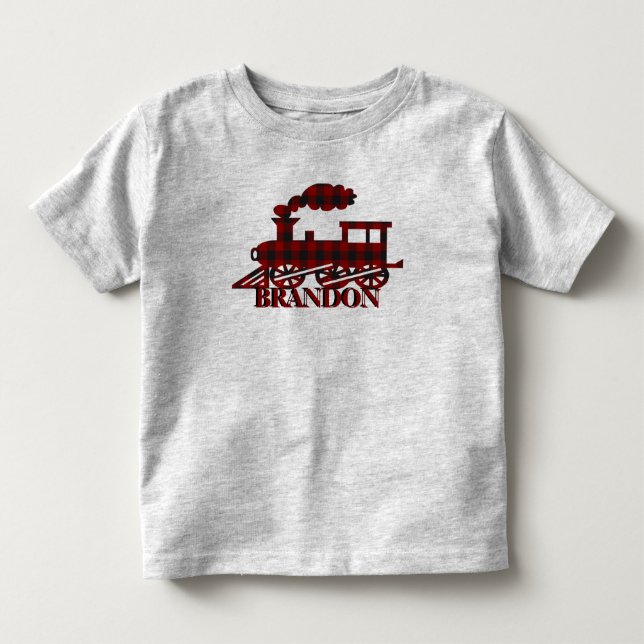 Karierter Zug personalisiert Kleinkind T - Shirt (Vorderseite)