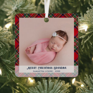 Kariertes 1. Foto Weihnachts Ornament Aus Metall