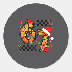 Kariertes 67 Basketball Santa Hut Weihnachten Six Runder Aufkleber