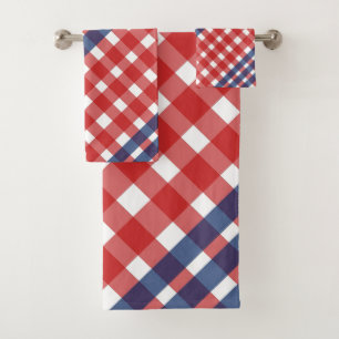 Kariertes Amerika - Rot, Weiß und Blau Gingham Badhandtuch Set