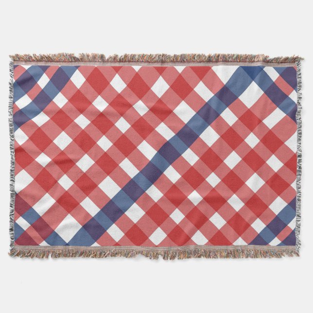 Kariertes Amerika - Rot, Weiß und Blau Gingham Decke (Vorderseite)
