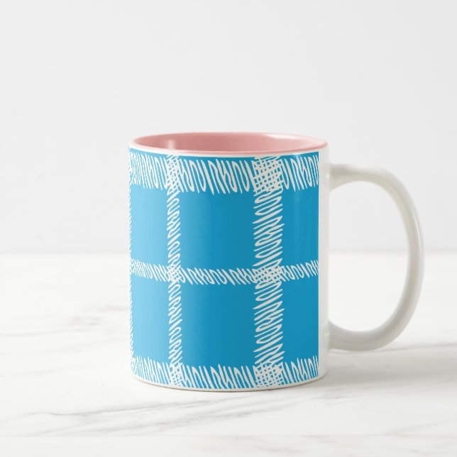 Kariertes Aqua Zweifarbige Tasse (Rechts)