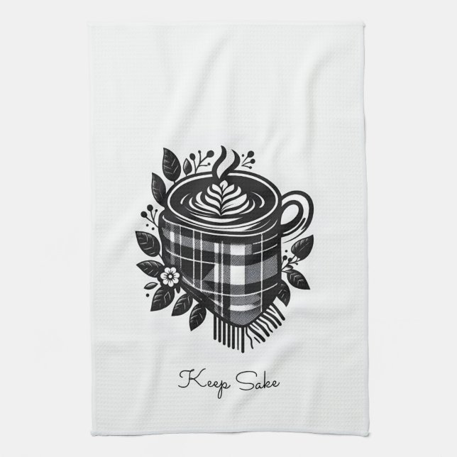 kariertes Aquarellgetränk Bauernhof latte Kaffee Geschirrtuch (Vertikal)