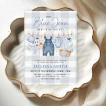 Kariertes Baby-Shower-Einladung Blaues Jeans-Baby
