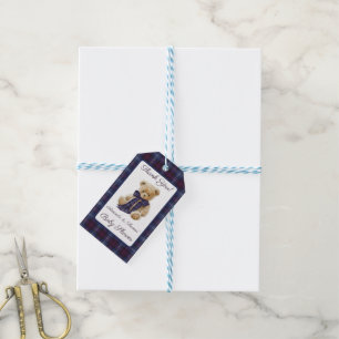 Kariertes Bären-Themen-Baby-Shower-Dankeschön Geschenkanhänger