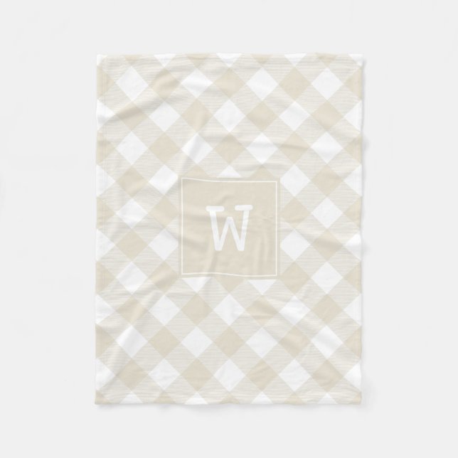 Kariertes Bauernmonogramm in Beige und Weiß Fleecedecke (Vorderseite)