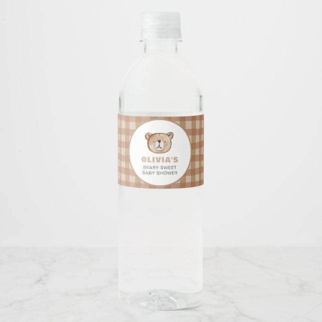 Kariertes Bear Baby Dusche Wasser Flasche Etikett (Vorderseite)