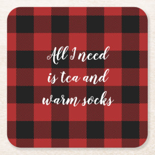 Kariertes, benutzerdefiniertes Sprichwort in Rot u Rechteckiger Pappuntersetzer