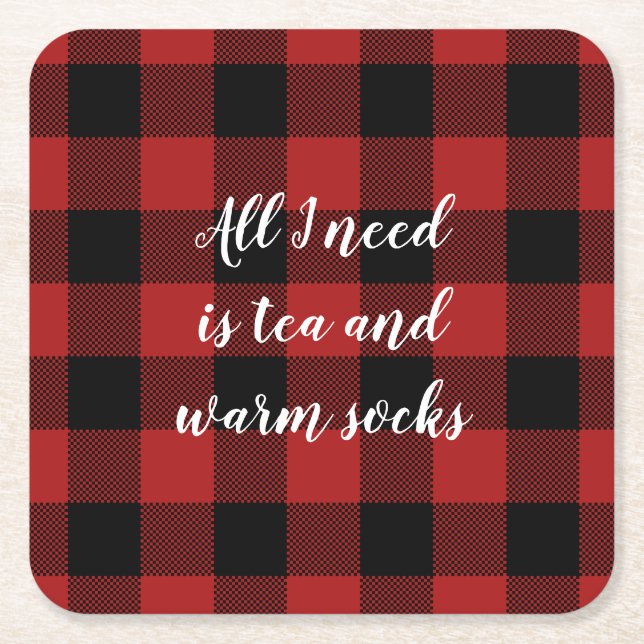 Kariertes, benutzerdefiniertes Sprichwort in Rot u Rechteckiger Pappuntersetzer (Vorderseite)