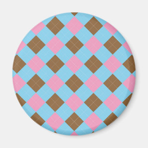 Kariertes Blau, Braun und Rosa Muster Magnet