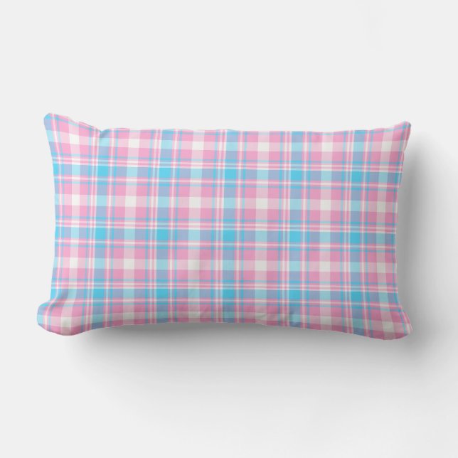 Kariertes Blau, Rosa und Weiß Lendenkissen (Vorderseite)