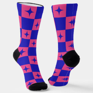 Kariertes Blau und Rosa Fliesenmuster mit Glitter Socken