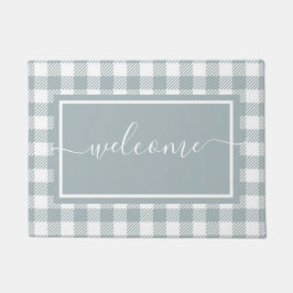 Kariertes Blau und Weiß Gingham Muster Willkommen Fußmatte