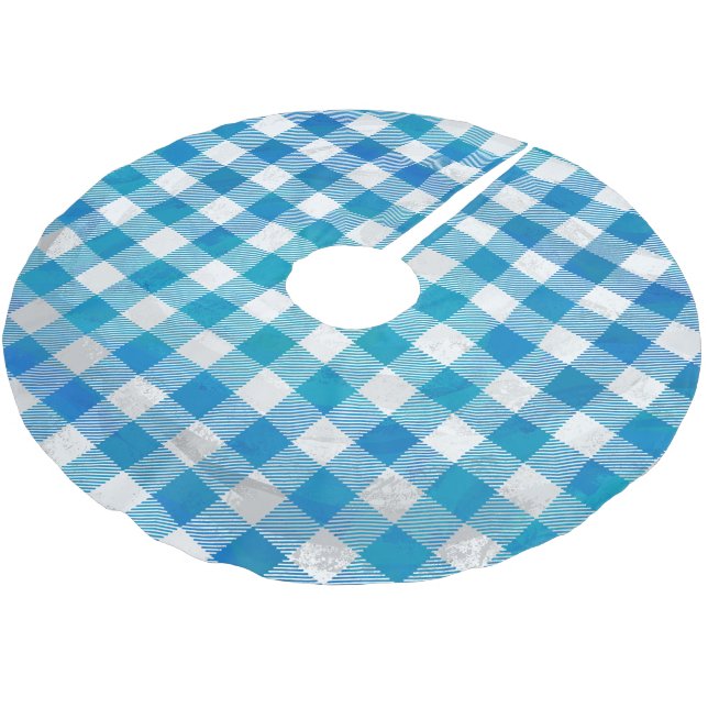 Kariertes Blau und Weiß vom Buffalo Polyester Weihnachtsbaumdecke (Schrägansicht)