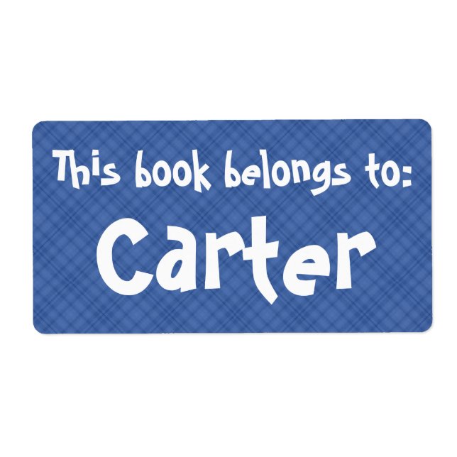 Kariertes blaues Etikett "Dieses Buch gehört zu" (Vorne)