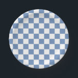 Kariertes Blaues/Grau und Weiß Pappteller<br><div class="desc">Abstrakte digitale Kunst der blauen/grauen und weißen Quadrate in einer checkered Bildung.</div>